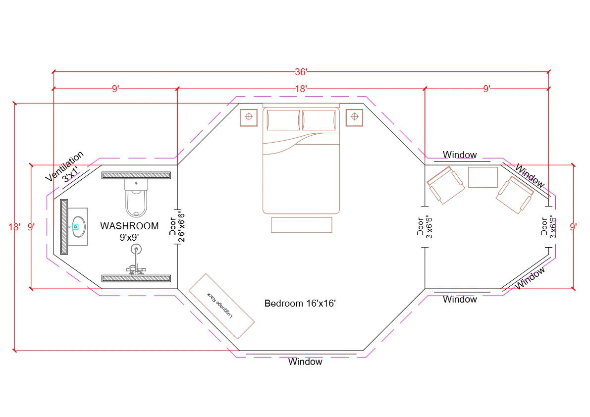 12x24 Tent Floor Level Plan